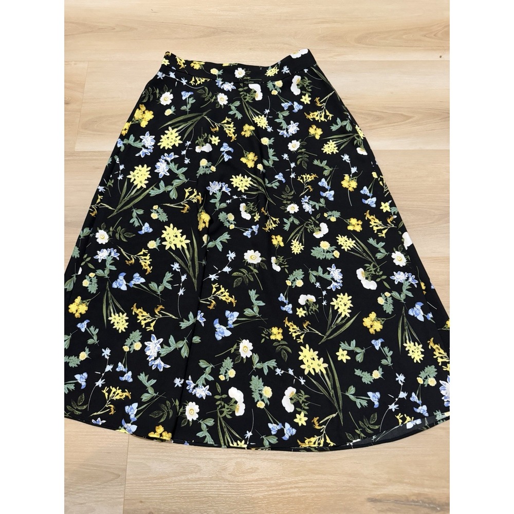 Ann Taylor Womens Black Yellow Floral A Line Skirt Size 4 Petite